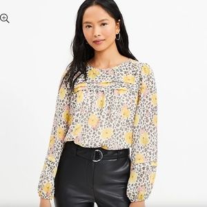 LOFT floral pleated shimmer blouse